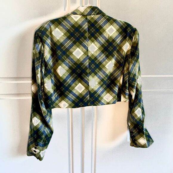 NWT WeWoreWhat Cropped Blazer in vintage plaid Green multi.  Size S - Picture 5 of 10